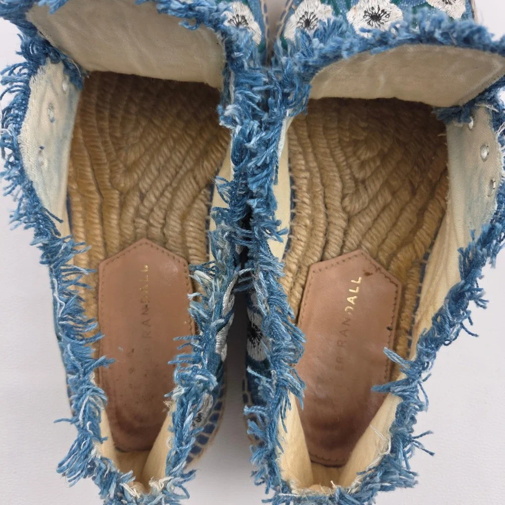 Made in Spain Espadrille Platform Sneakers Blue Floral Embroidered Frayed 7.5/38